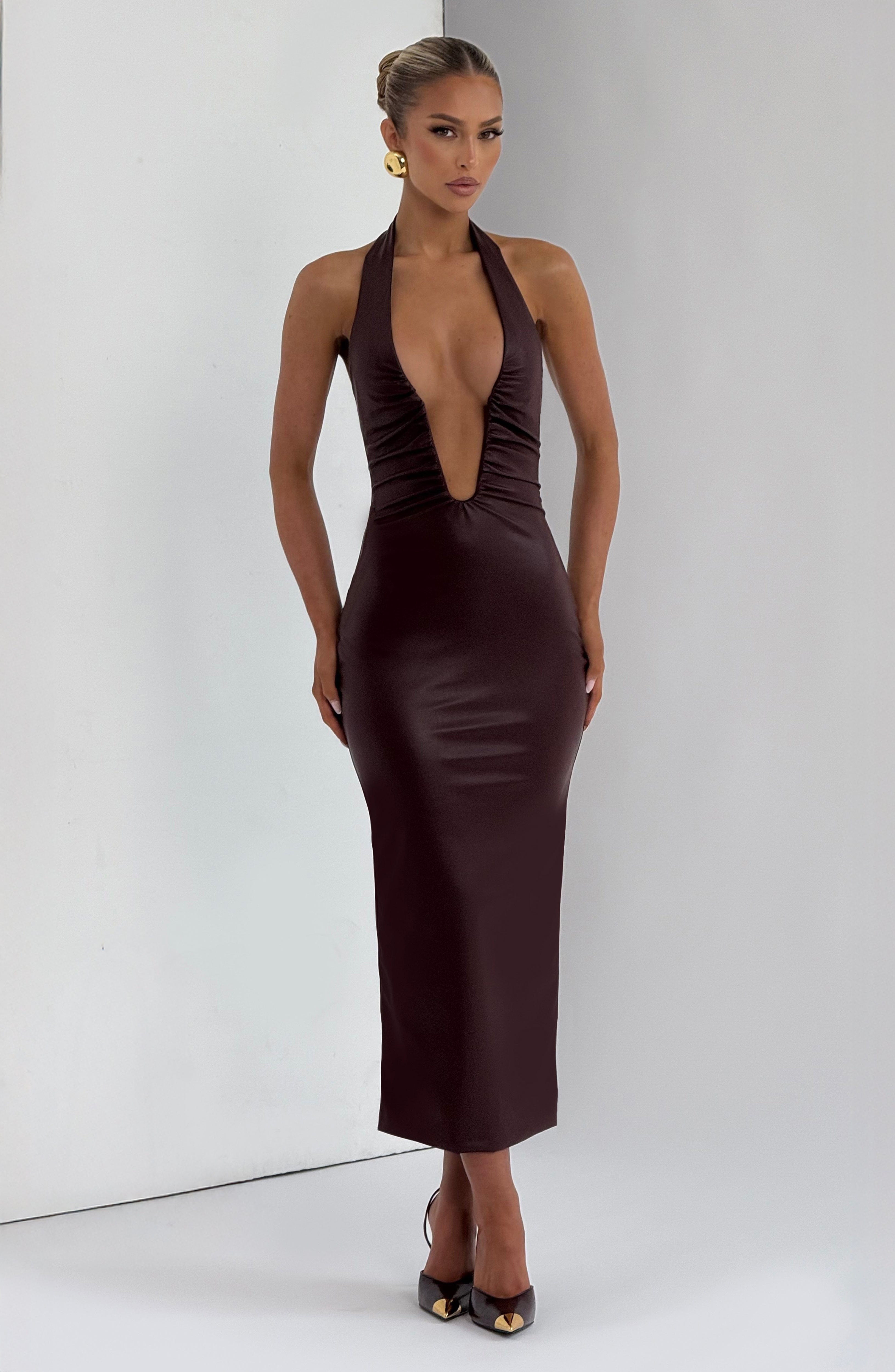 Ainsley Midi Dress - Burgundy - Napalia