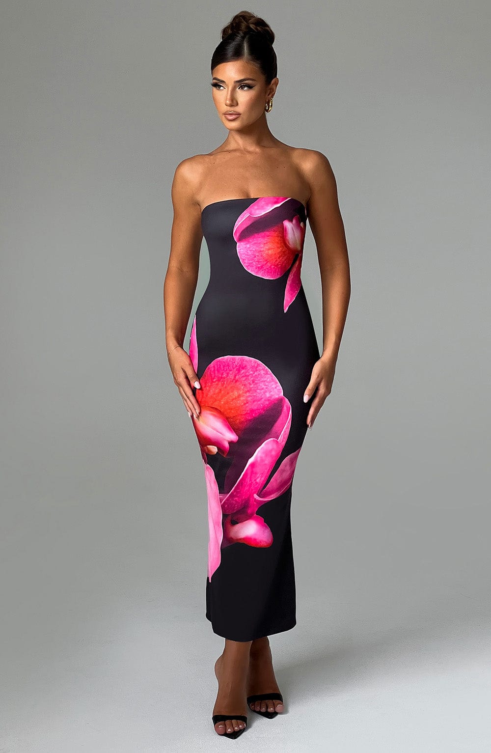 Allegra Midi Dress - Black Floral Print - Napalia
