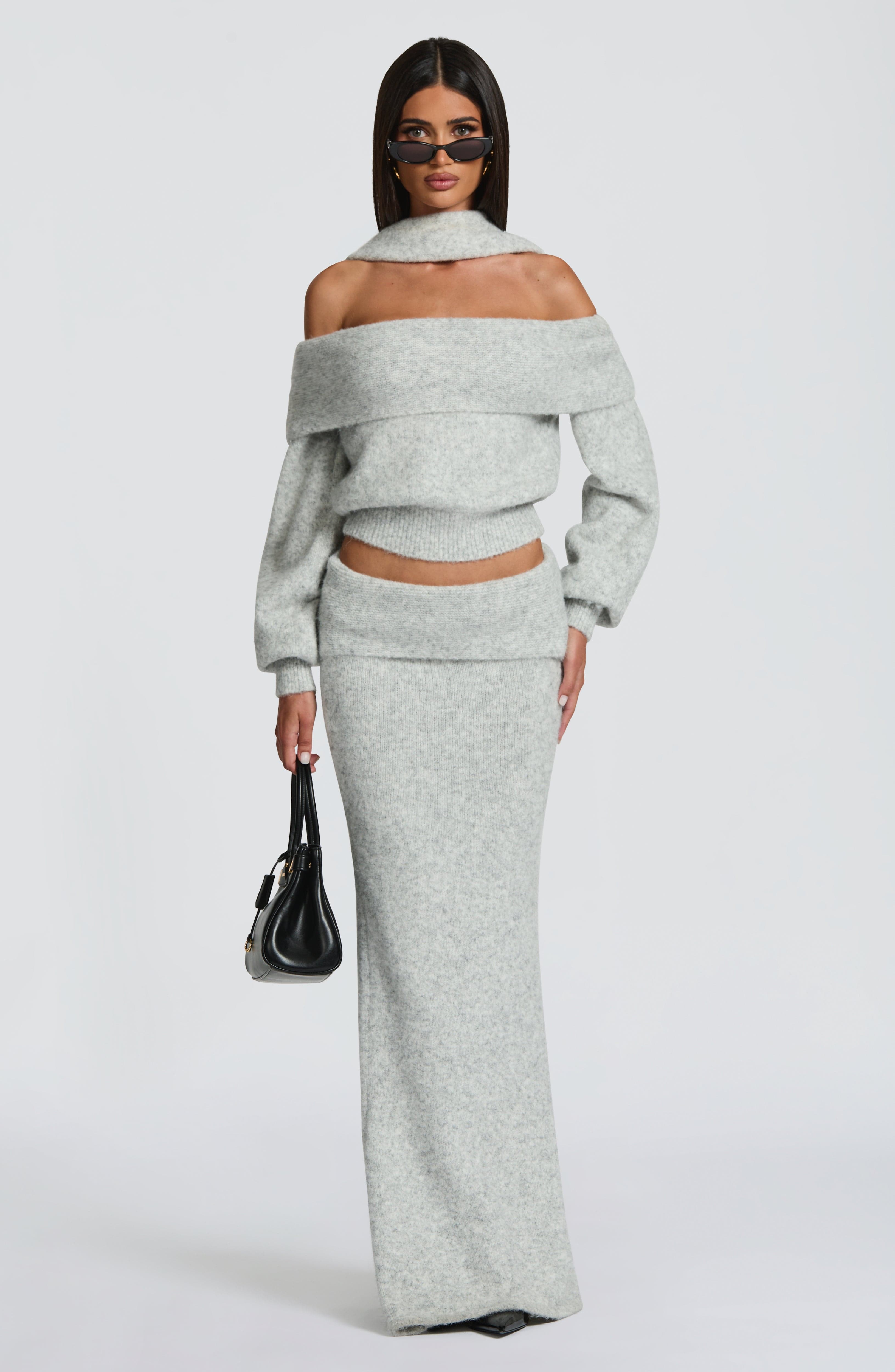 Andie Maxi Skirt - Light Grey Marl - Napalia