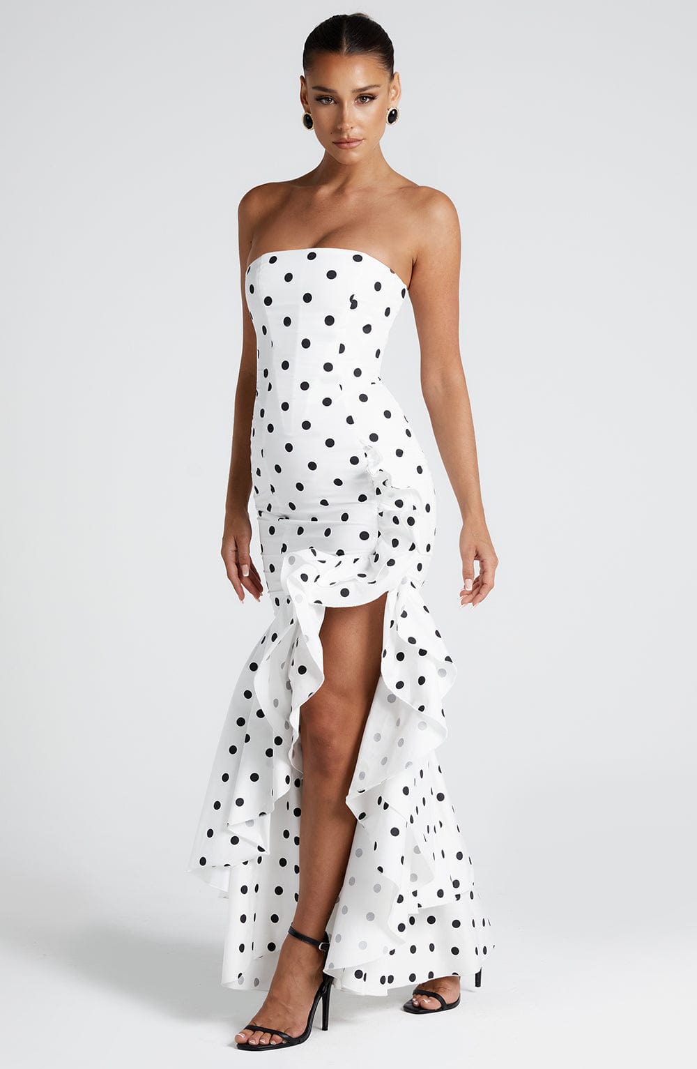 Angelina Maxi Dress - Black Polka Dot Print - Napalia