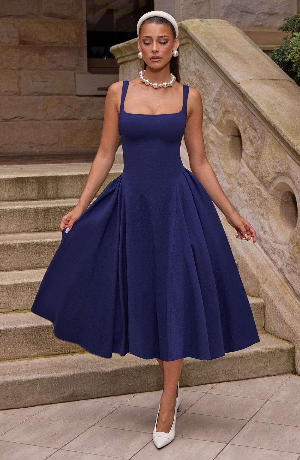 Betty Midi Dress - Navy - Napalia