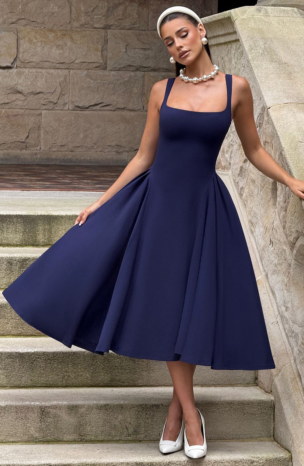 Betty Midi Dress - Navy - Napalia