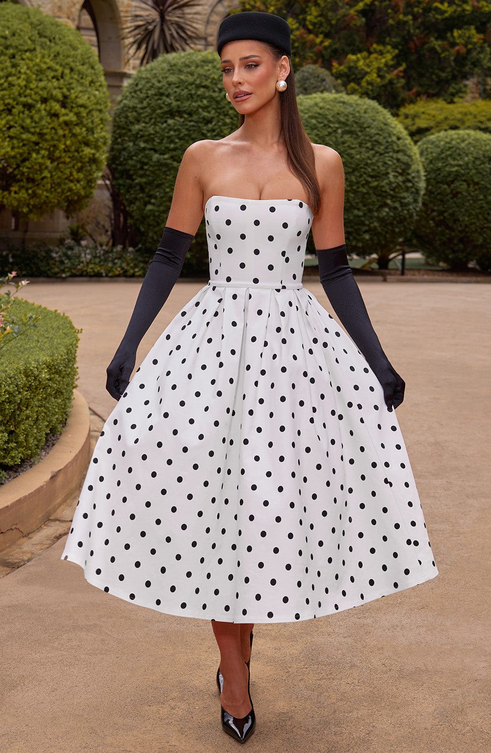 Edith Midi Dress - Black Polka Dot Print - Napalia