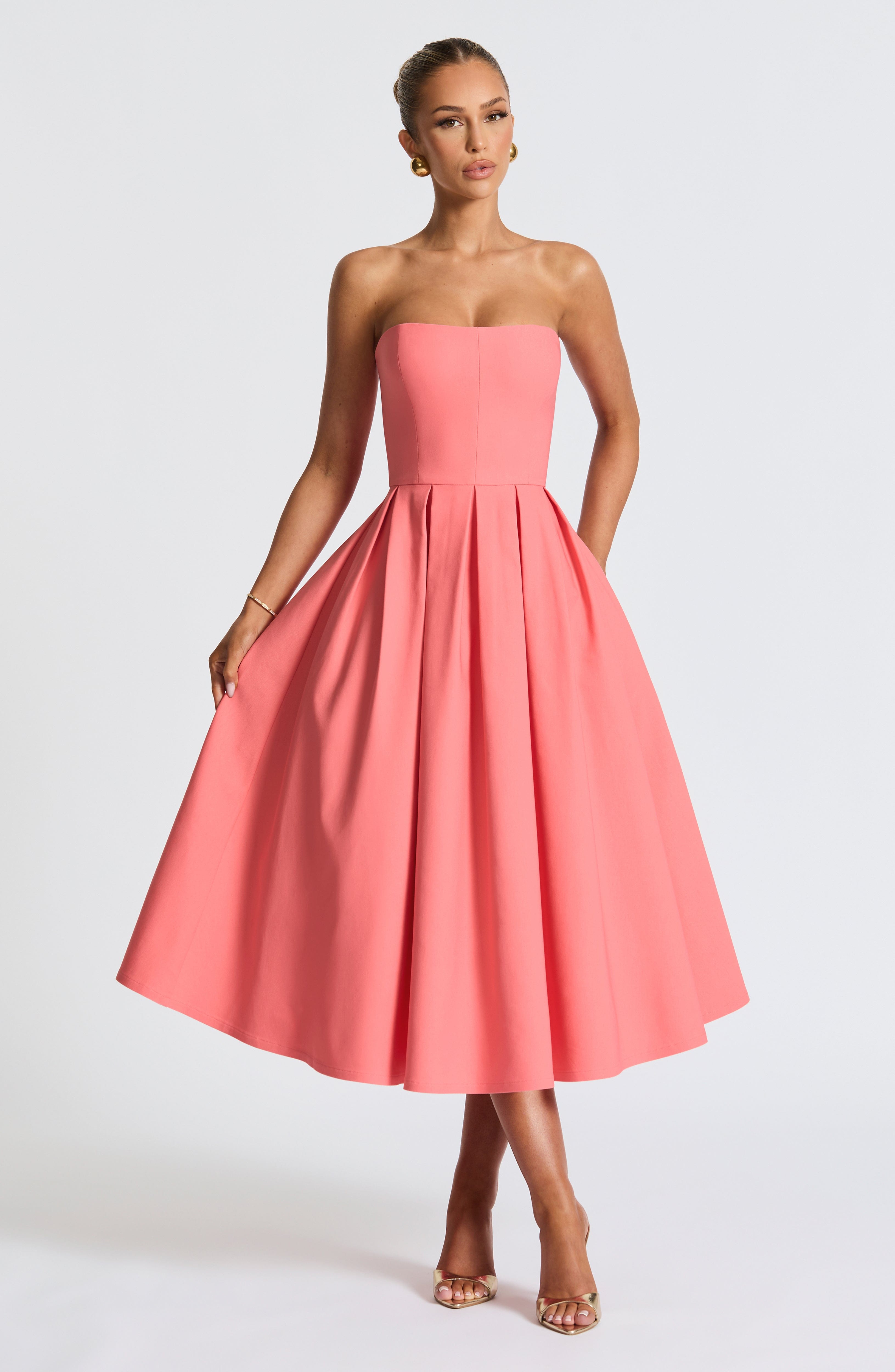 Edith Midi Dress - Coral Pink - Napalia