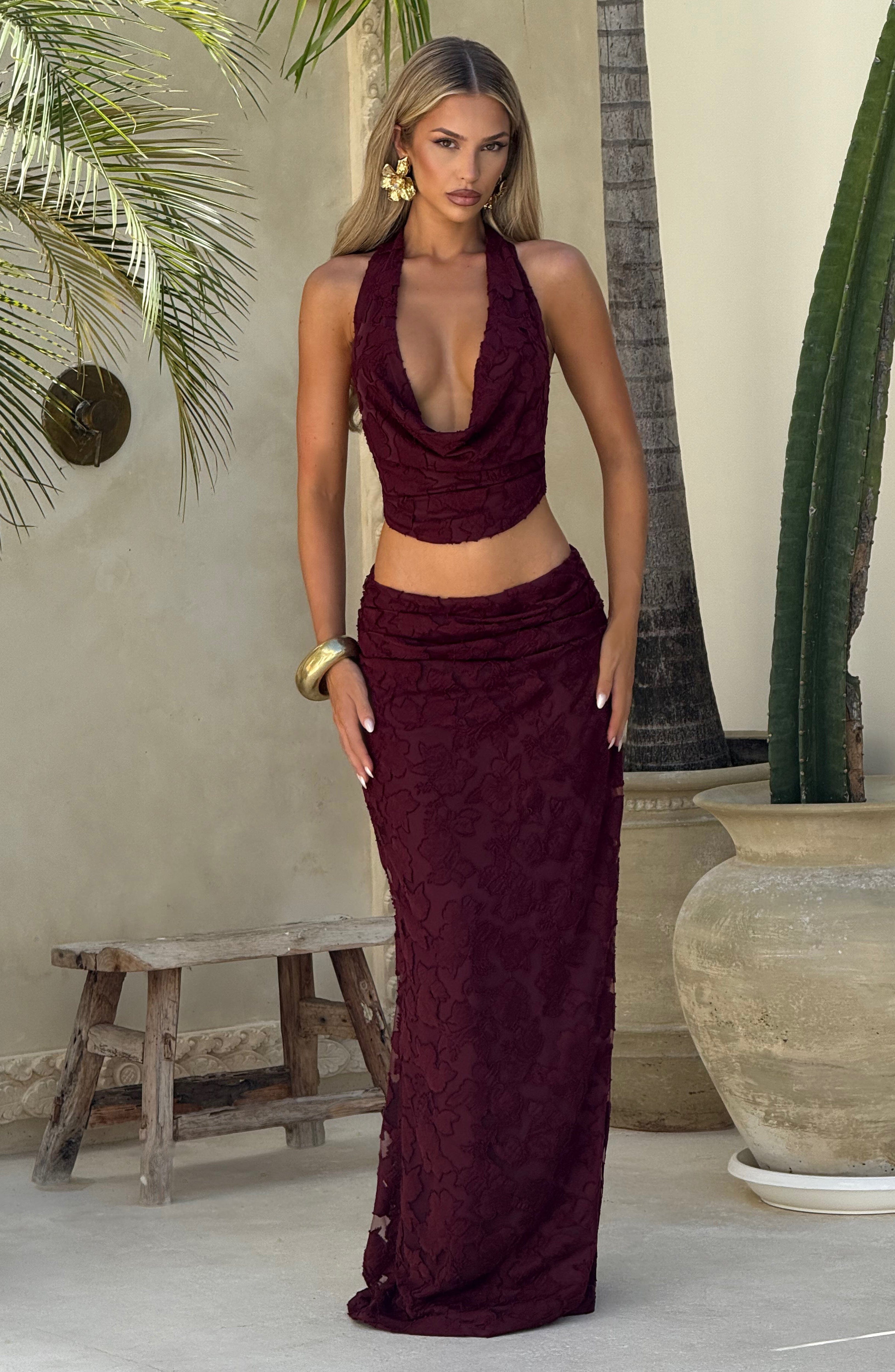 Myra Maxi Skirt - Cherry Lacquer - Napalia