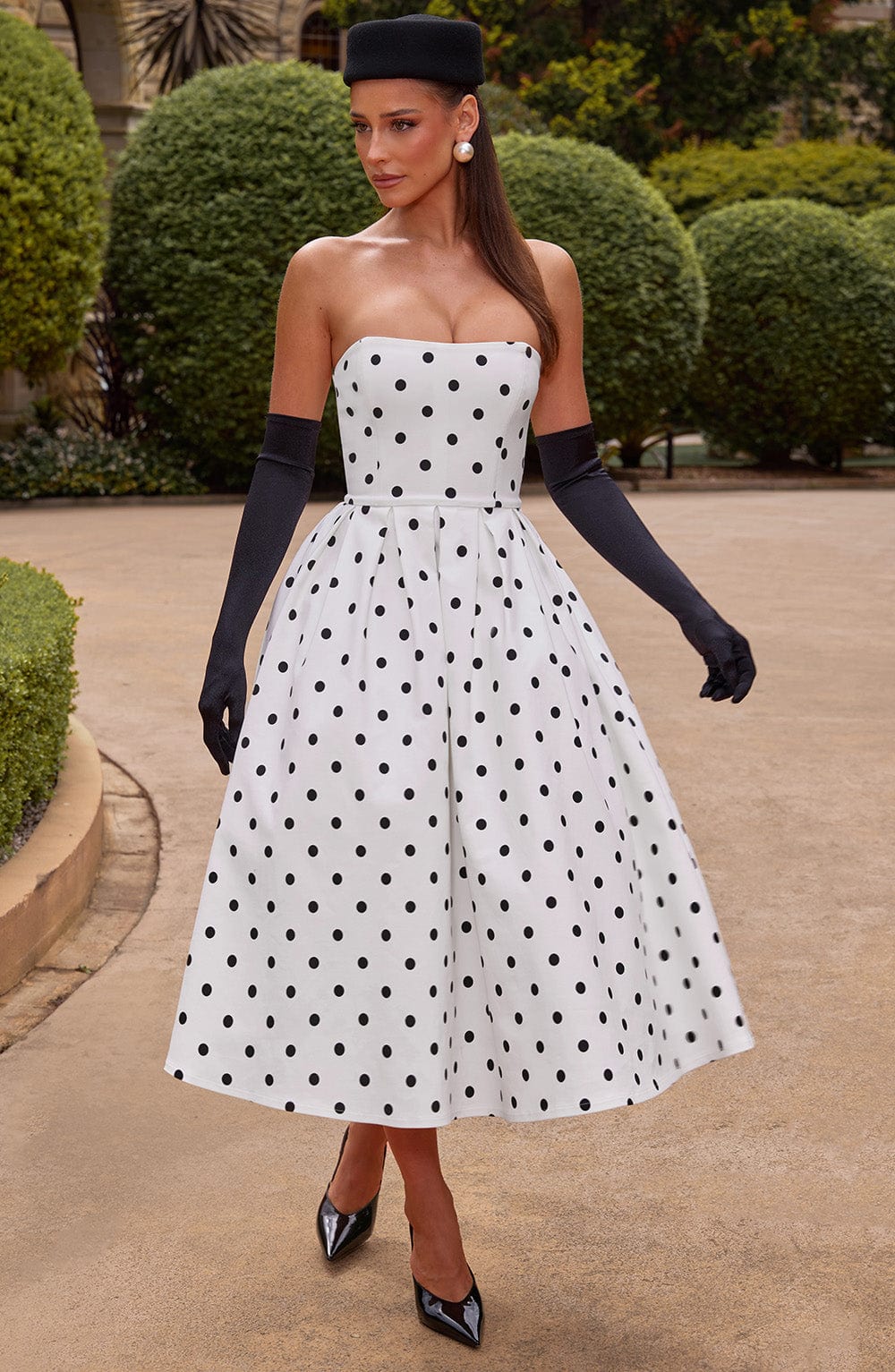 Edith Midi Dress - Black Polka Dot Print - Napalia